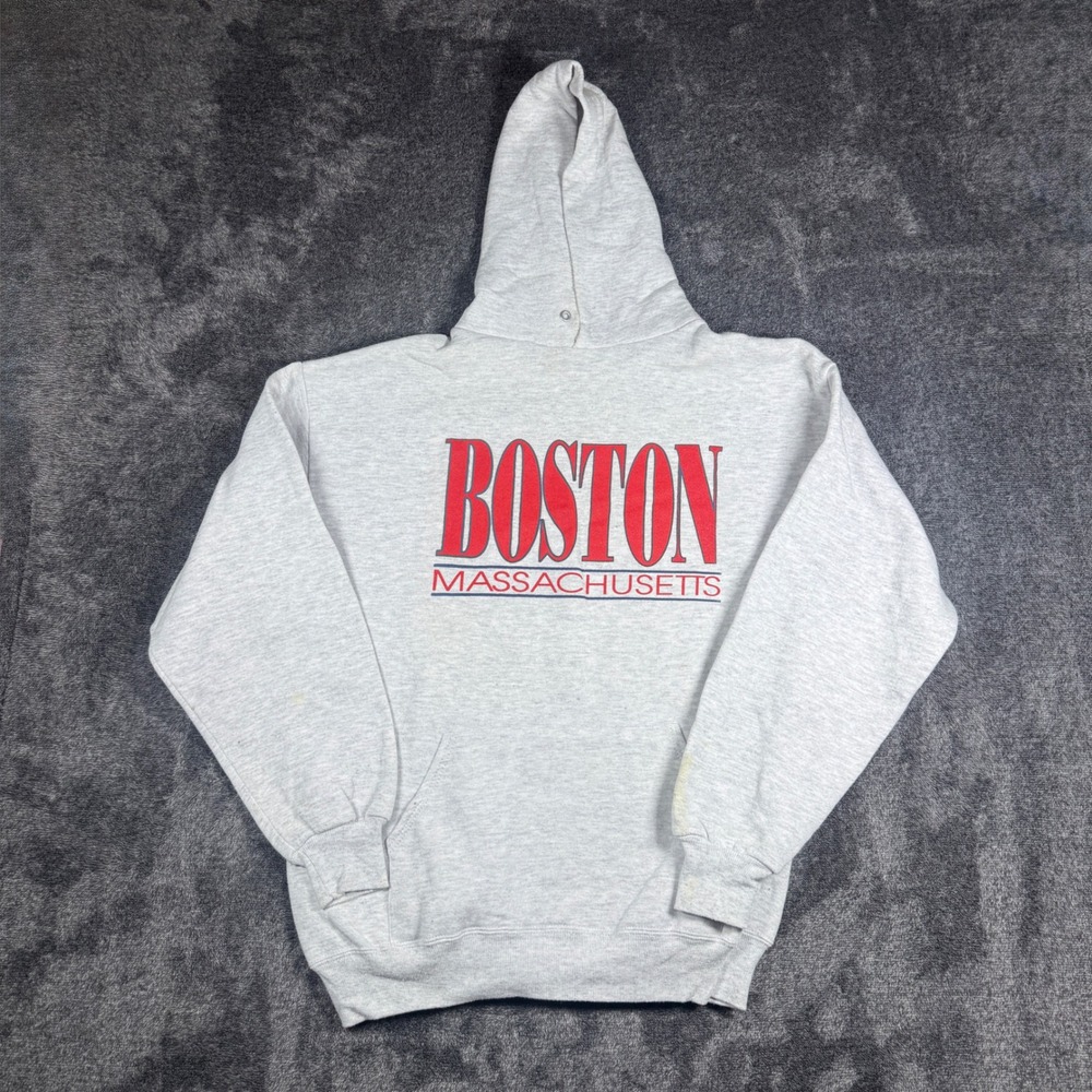 Vintage Jerzees Boston Massachusetts Hoodie Gray XL Made in USA Pullover